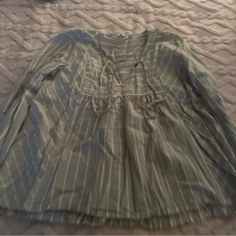 Lucky Brand Olive Striped Blouse